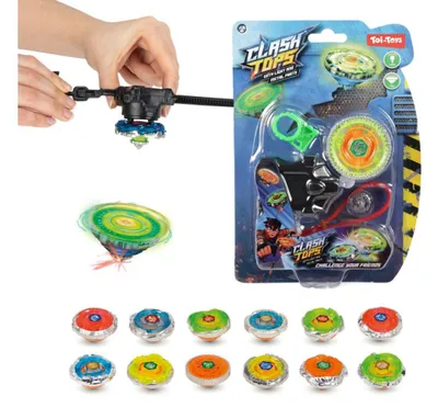 Immagine prodotto di Giroscopio meccanico in metallo/plastica da 5 cm, alimentato a batteria, con luce, colori assortiti su cartoncino