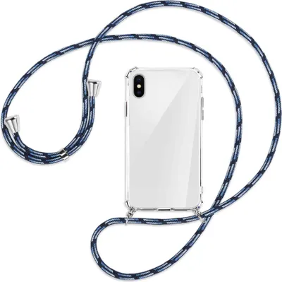 Produktbild von Handykette Backcover-Schutzhülle mit Band (Metall silberfarben) für Apple iPhone X / XS / 10 - Blautöne