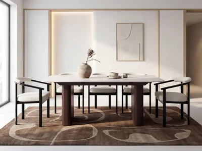 Produktbild von Ausziehbarer Rechteckiger Esstisch – XXL Modernes Design mit Braunem Metallgestell – für 8-12 Personen, 180 x 90 / 280 cm – Weiß