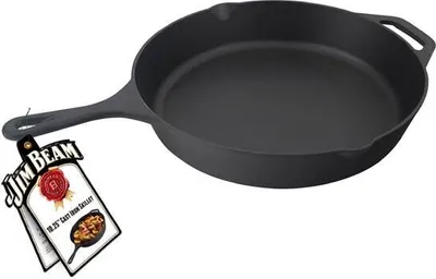 Zdjęcie produktu dla Patelnia żeliwna Jim Beam - patelnia grillowa indukcyjna - patelnia do steków na płytę grillową - okrągła 26 cm