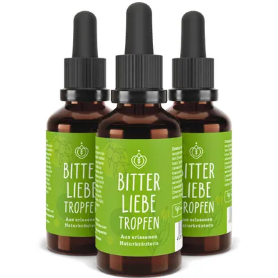 Produktbild von BitterLiebe Bittertropfen - 3x50ml - Bitterstoffe Tropfen nach Hildegard von Bingen - Labor, vegan & Germany