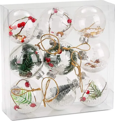 Produktbild von BRUBAKER 9-TLG. Set große Acrylkugeln befüllt mit Weihnachtsbaumschmuck Ø 10 cm
