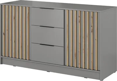Produktbild von Masseno Kommode NELIANA 155 cm Sideboard mit 3 Schubladen und 2 Türen für Wohnzimmer Schlafzimmer Modern 155x45x86 cm Grau / Grau