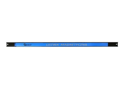 A magnetic strip with text and a logo on a white background.