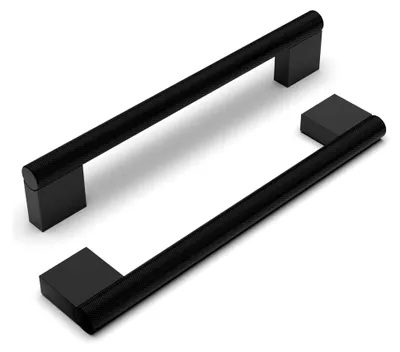 Produktbild von 10 Stück Vintage Schrankgriffe, Gerändelte Möbelgriffe 160mm Lochabstand Matt Schwarz, Küchengriffe und Schubladengriffe