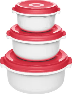 Produktbild von emsa Mikrowellentöpfe-Set MICRO FAMILY 3-teilig weiß/rot