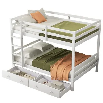 Produktbild von Etagenbett mit Lattenrost, 140x200 cm, Kinderbett mit Leiter, Schubladen und Rausfallschutz, Holzbett, Jugendbett