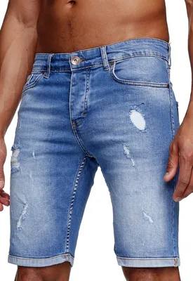 Produktbild von Reslad Jeans Shorts Herren Kurze Hosen Sommer l Used Look Destroyed Männer Denim Jeansshorts l Bermuda Capri Hose Regular Fit RS-2086 Mittelblau W38