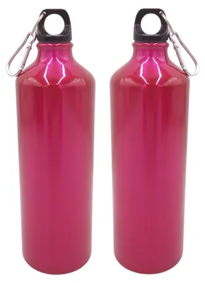 Image de 2x Gourde en aluminium 1 litre rose avec mousqueton Gourde de sport