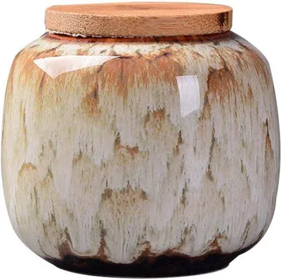 Immagine prodotto di Contenitori in Vetroceramica con coperchi in legno naturale, barattoli per tè e caffè, erbe aromatiche e frutta secca, tazza in Vetroceramica da 1 litro.