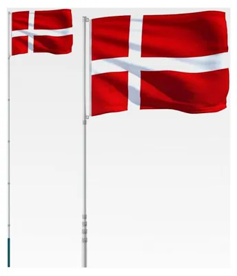 Produktbild von Dänische Flagge mit Mast, wetterfester Fahnenmast aus Aluminium, 5,5 m