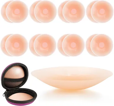 Produktbild von RoserRose 8 Paare Nippelpads Wiederverwendbar - 6,5cm Ultra Dünne Damen Nippel Covers Silikon- Nippel Pads - Selbstklebende Nippel Abdeckungen aus Silikon Aufkleber Nippelabdeckungen