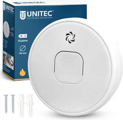 Produktbild von Unitec Rauchwarnmelder VDs 10 Jahre Rauchmelder nach DIN EN 14604, VDs 3131, 10 Jahre Batterielaufzeit, akustische und optische Anzeige, manuelle Prüffunktion, Alarm 85 dB, weiß