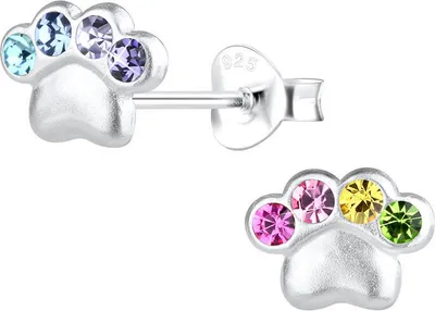 Produktbild von Ohrstecker Pfote: Kinder Ohrringe Silber 925 mit Kristallen