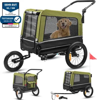Produktbild von Príves pre psa 3v1 príves na bicykel, kočík pre psa, jogger pre psov, veľký nákladný priestor 240 litrov, kočík pre psa s dvojitým odpružením, skladací - zelený