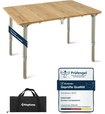 Produktbild von Campingtisch Bambus Klapptisch höhenverstellbar 60x40cm belastbar bis 80kg mit Tragetasche