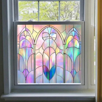 Produktbild von Stained Glass Art Nouveau Window Film, 50x51cm, Removable Vinyl, Anti UV, Heat Control, Static Cling Privacy Stickers