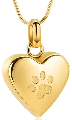 Imagen del producto de Joyería conmemorativa para cremación, forma de corazón con huella de pata, color dorado, colgante para urna de cenizas, para recordar a una mascota