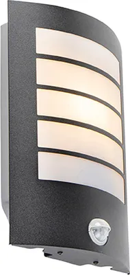 Produktbild von Qazqa Modern außen Wandleuchte, Außenlampe mit Bewegungssensor, Wandlampe für den Garten - Miro - Schwarz, max. 10W, Geeignet für LED, 17.6cm, IP44, Rechteckig