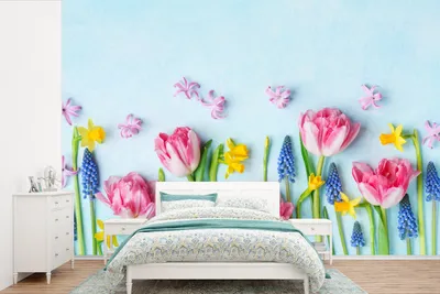 Obrázek produktu pro MuchoWow® Fototapety do obývacího pokoje nebo ložnice tapety vinylové motivy tapety Zátiší - Květiny - Jaro 330x220cm