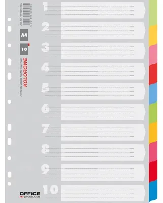 Immagine prodotto di Separatori A4 Office Products in cartoncino, 223x297 mm, 10 fogli in colori assortiti