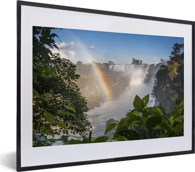 Produktbild von MuchoWow® MuchoWow® Gerahmtes Poster Wasserfall - Regenbogen - Tropisch 40x30 cm - Poster mit zchwarzem Bilderrahmen - Bilderrahmen - Poster im Rahmen