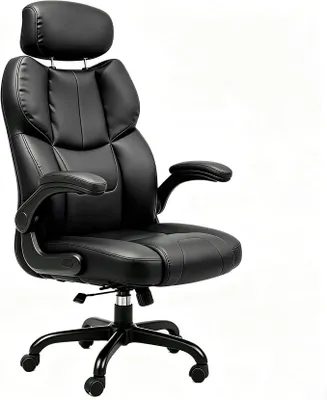 Obrázok produktu pre Ergonomická kancelárska stolička zPolyuretánkože, riaditeľská stolička s opierkou hlavy, výškovo nastaviteľné operadlo, výklopové podrúčky, funkcia hojdania, nastaviteľná výška, nosnosť do 180 kg, kancelárska stolička pre počítač, riaditeľská stolička