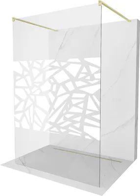 Produktbild von Mexen Kioto freistehende Duschwand 120 x 200 cm, weißes Muster 8 mm, gebürstetes Gold - 800-120-002-55-85