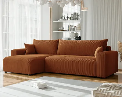 Produktbild von IDOHOME-Gepolstertes Ecksofa PIANO XL mit Schlaffunktion und Bettkasten Ottomane Universal Wohnzimmer Schlafsofa Ziegelrot Poso 40
