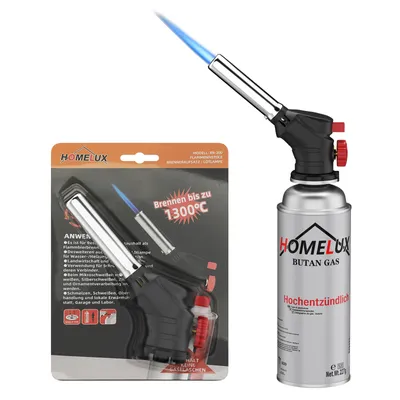 Produktbild von HOMELUX Gasbrenner, Küchenbrenner, Flambierbrenner ohne Kartusche, Bunsenbrenner 1300°C Temperatur, Brenner für BBQ, Kochen, Camping, Löten