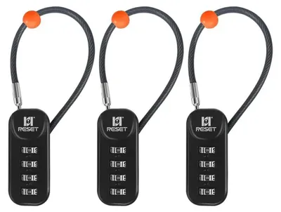 Immagine prodotto di Lucchetto numerico a 4 cifre con cavo da 10 cm, lucchetto da viaggio per valigie, zaini, scatole degli attrezzi, colore nero, confezione da 3 pezzi