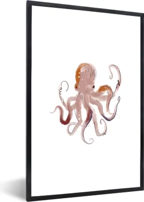 Produktbild von MuchoWow® MuchoWow® Gerahmtes Poster Oktopus - Meer - Aquarell - Zeichnung 40x60 cm - Poster mit zchwarzem Bilderrahmen - Papierdruck - Wandbilder