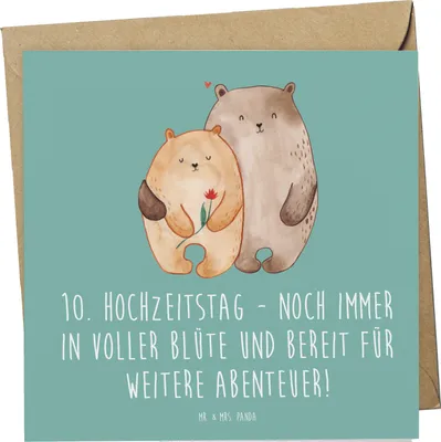 Produktbild von Mr. & Mrs. Panda Glückwunschkarte 10. Hochzeitstag Rosenhochzeit - Meeresbrise - Geschenk, Grußkarte, Ehepaar, Heiraten, Abenteuer, anlasskarte, doppelkarte, Jubiläum
