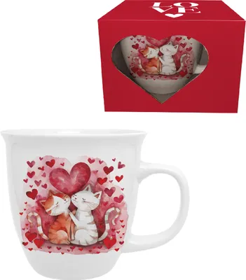 Produktbild von Großer XL Valentinstag Becher 650ml Katzen in einer Box