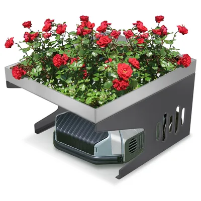 Produktbild von JOIEYOU Mähroboter Garage Dach Regenschutz & UV-Schutz Rasenmäher Caport Überdachung mit Pflanzkasten & Stabile Metall Ständer 70x60x42,5cm Witterungsbeständig Abdeckungen für Rasenroboter (Silber)