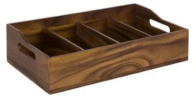 Bestekbak Akazienholz 51x28 cm 4 Fächer 13 cm hoch