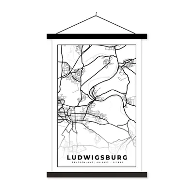Produktbild von MuchoWow® Textilposter Stadtplan - Ludwigsburg - Karte 40x60 cm mit schwarzem Rahmen - Wanddekorationen