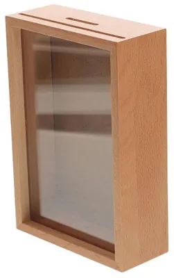 Produktbild von Sparschwein aus Holz mit Bilderrahmen und Sichtfenster