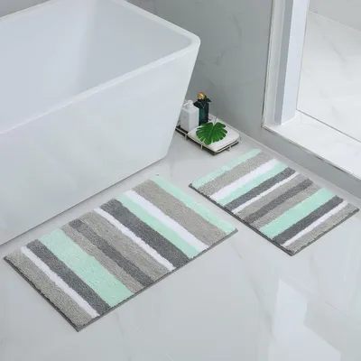 Image de Sets de tapis de bain antidérapants en microfibre, comprenant 2 pièces : 40 x 60 cm et 50 x 80 cm