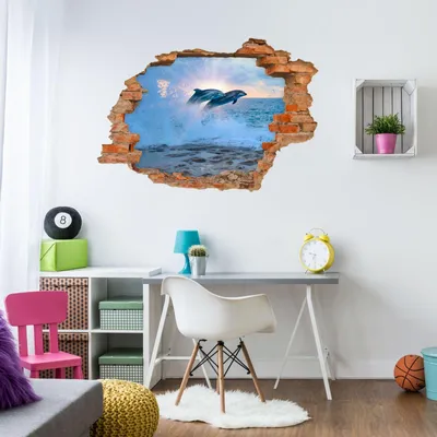 Produktbild von 034 Wandtattoo Delfine - Loch in der Wand - Größe 750 x 520 mm