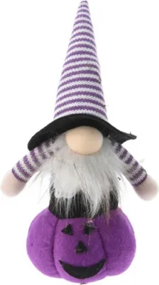 Immagine prodotto di Figura decorativa di Halloween su zucca 25 cm - Illuminazione a LED, funzionamento a batteria, figura in nero, bianco e viola per uso interno