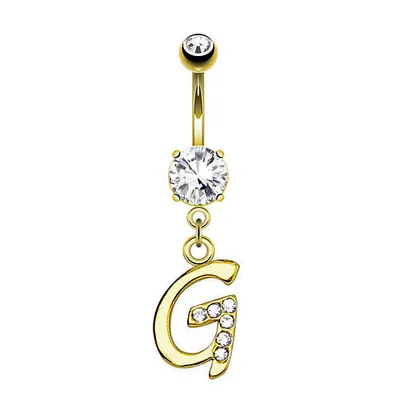 Produktbild von Taffstyle Bauchnabelpiercing Bauchnabelpiercing Buchstaben Kristall Schmuck Anhänger vergoldet, G