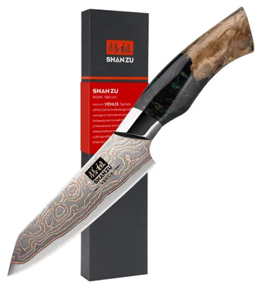 Damast-Schälmesser 20 cm, 33 Lagen, handgeschmiedet, Ahornholzgriff