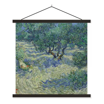 Produktbild von MuchoWow® Textilposter Der Olivenhain - Vincent van Gogh 120x120 cm mit schwarzem Rahmen - Aufhängungsset