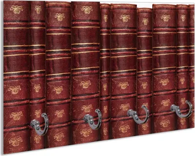 Produktbild von Wallario Schlüsselbrett aus Glas, Motiv: Alte Bücher mit rotem Ledereinband, 30 x 20 cm mit 4 Haken
