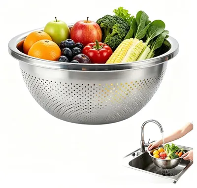 Productafbeelding van Omgoods - Groentebak met Microporeuze Zeef - Keuken Strainer 26 cm