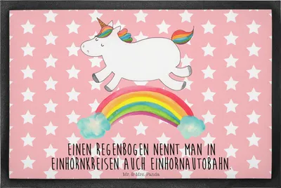 Produktbild von Mr. & Mrs. Panda fußmatte Einhorn Regenbogen 40 x 60 cm - Rot Pastell - Geschenk, Unicorn, Fußabstreifer, Gummi-Fußmatte, Glitzer, Einhornpower, Schmutzfangmatte