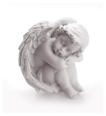 Produktbild von Dekoengel Figur Sitzend Schlafend 12 cm, Polystein Weiß, Engelfigur für Grabdekoration und Garten