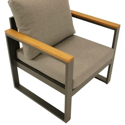 Produktbild von DEGAMO Diningset Loungeset KAMPALA 4-teilig, Alu anthrazit Akazie, Polster grau