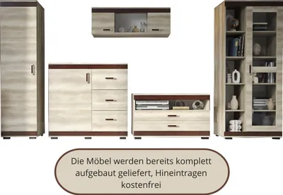 Produktbild von KOMBO Wohnwand 5-teilig - Schrankwand, TV-Element, Kombi-Vitrine - Canyon Eiche